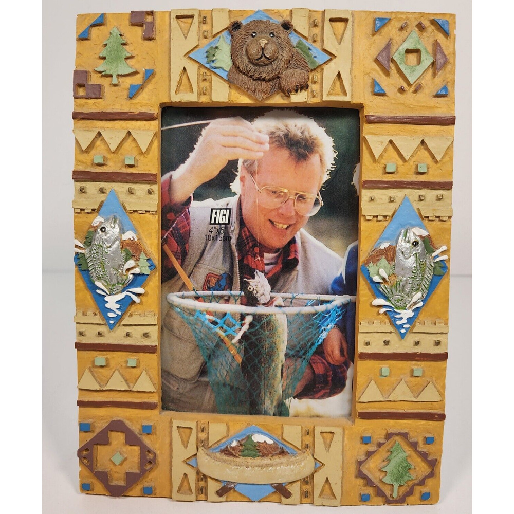 Figi Bear Fish Canoe Southwestern Cabin Picture Frame Great Outdoors 4x6 (G3)